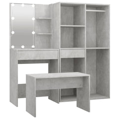 vidaXL Dressing Table Set with LED Concrete Grey Engineered Wood 2