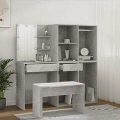 vidaXL Dressing Table Set with LED Concrete Grey Engineered Wood 4