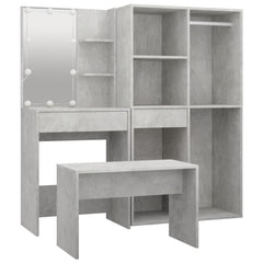 vidaXL Dressing Table Set with LED Concrete Grey Engineered Wood 6