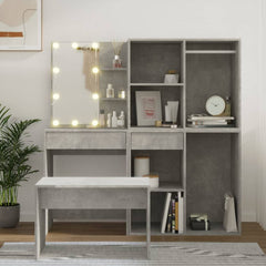 vidaXL Dressing Table Set with LED Concrete Grey Engineered Wood 1