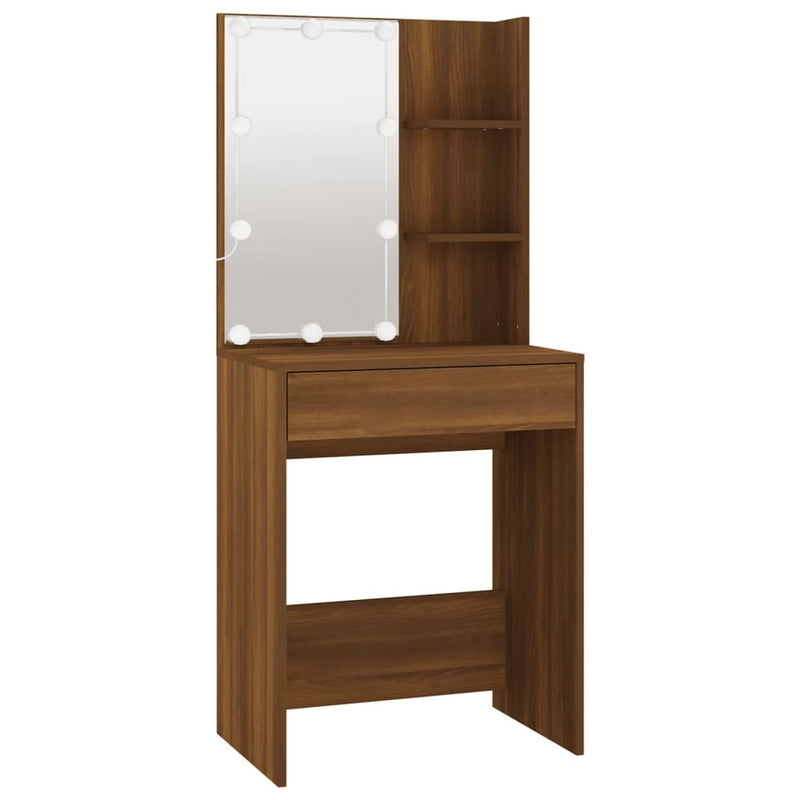 Dressing Table Set with LED Brown Oak Engineered Wood