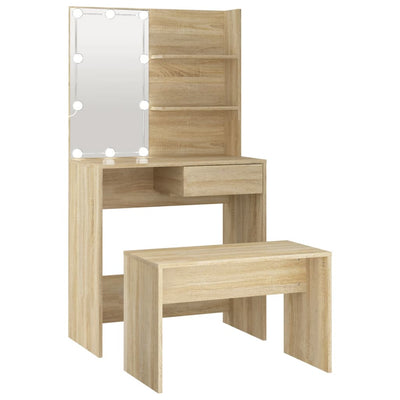 Dressing Table Set with LED Sonoma Oak Engineered Wood