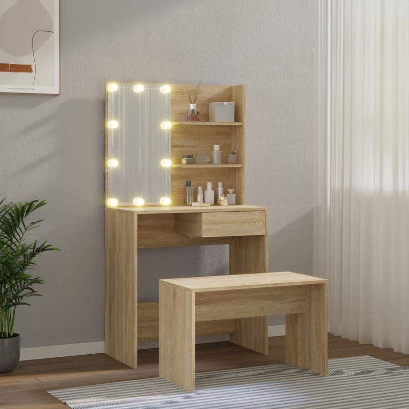 Dressing Table Set with LED Sonoma Oak Engineered Wood