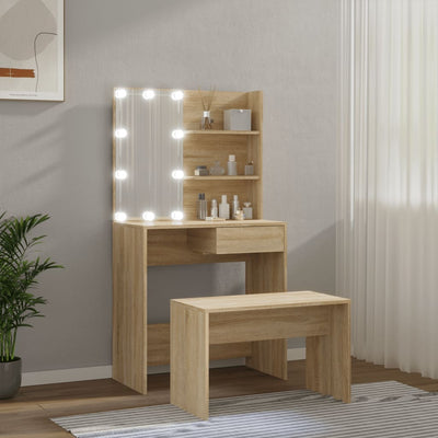 Dressing Table Set with LED Sonoma Oak Engineered Wood