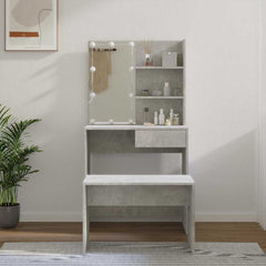 Dressing Table Set with LED Engineered Wood Depth 40 cm Width 74.5 cm Concrete grey