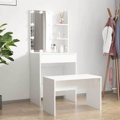 Dressing Table Set with LED Engineered Wood Depth 40 cm Width 60 cm White