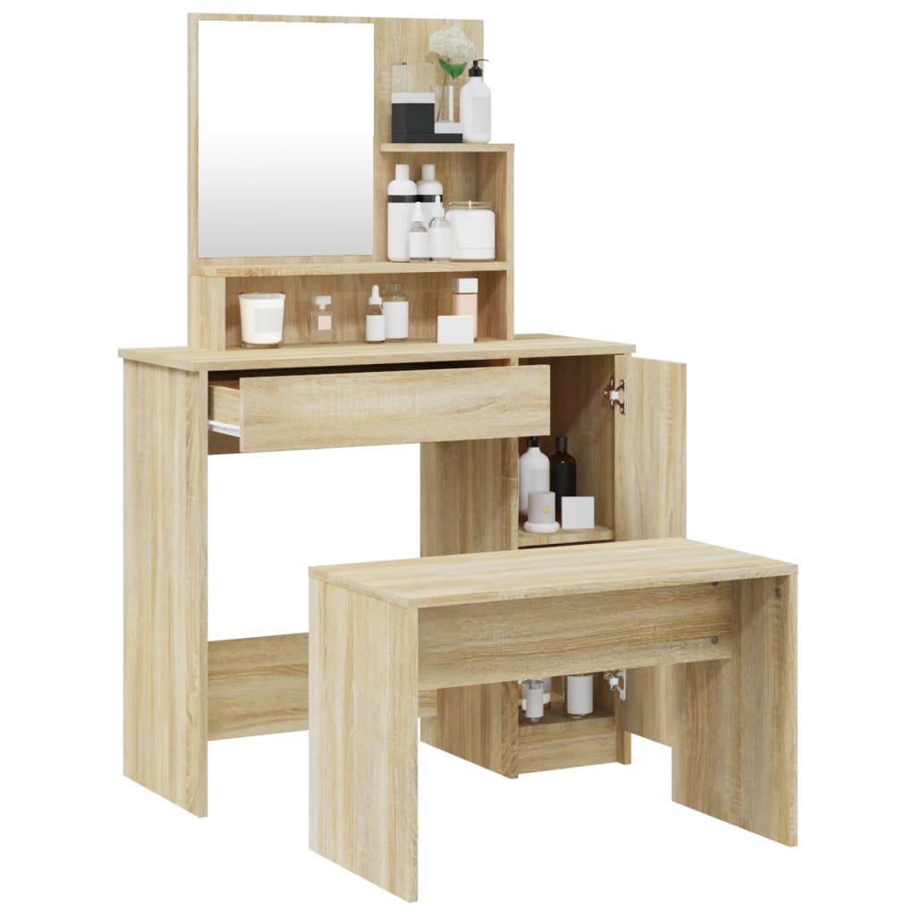 vidaXL Dressing Table Set Sonoma Oak 86.5x35x136 cm 4