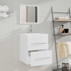 Sink Cabinet with Built-in Basin Engineered Wood white