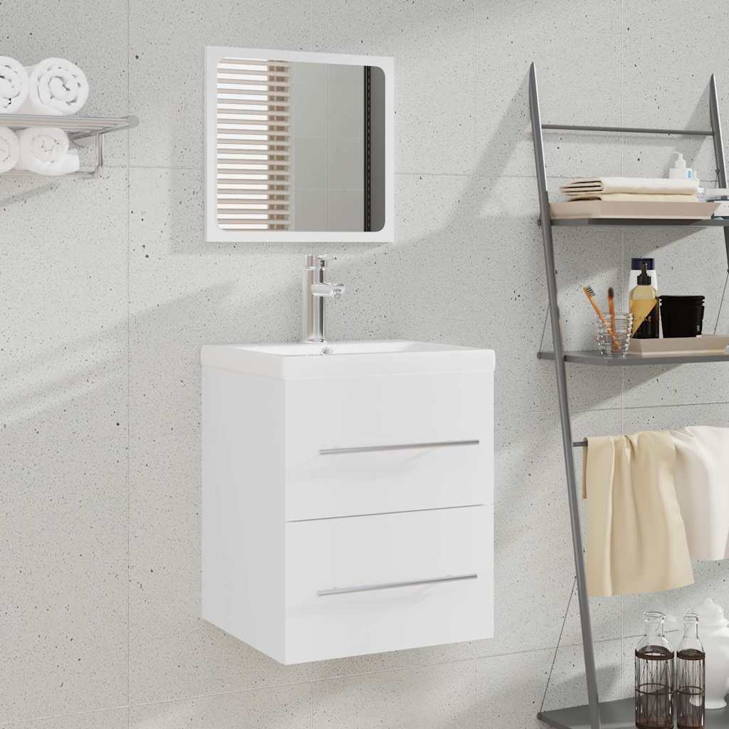Sink Cabinet with Built-in Basin Engineered Wood white