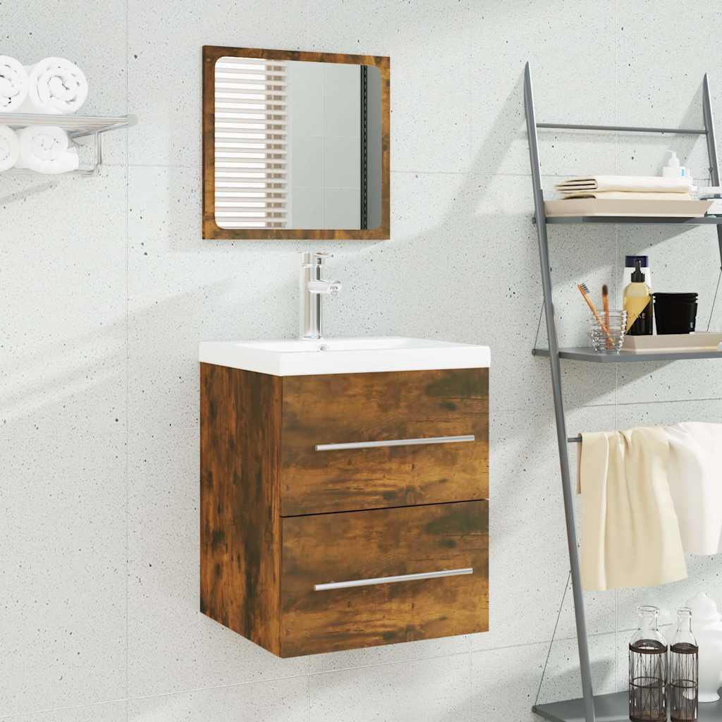Sink Cabinet with Built-in Basin Engineered Wood Smoked Oak