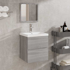 Bathroom Sink Cabinet with Basin and Mirror Grey sonoma