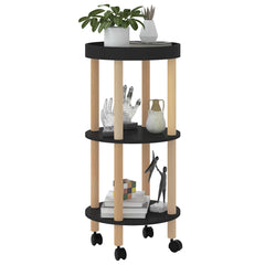 vidaXL 3-tier Trolley Black 38x38x82cm Engineered Wood&Solid Wood Pine 3