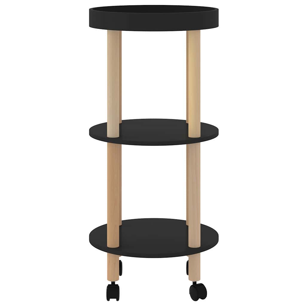 vidaXL 3-tier Trolley Black 38x38x82cm Engineered Wood&Solid Wood Pine 4