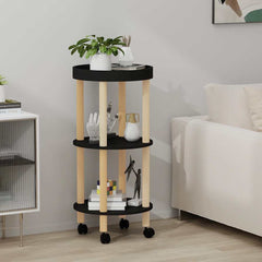 vidaXL 3-tier Trolley Black 38x38x82cm Engineered Wood&Solid Wood Pine 1