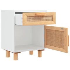 vidaXL Bedside Cabinets 2 pcs White Solid Wood Pine and Natural Rattan 6
