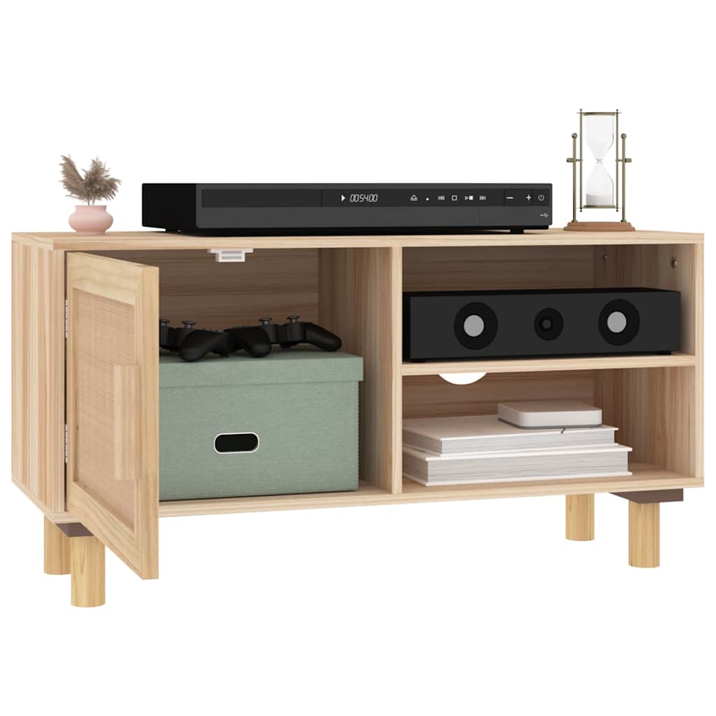 vidaXL Tv Cabinet | Brown | Engineered wood, solid pinewood, natural rattan 3