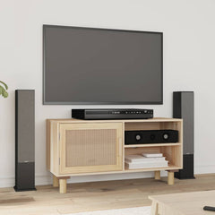 vidaXL Tv Cabinet | Brown | Engineered wood, solid pinewood, natural rattan 1