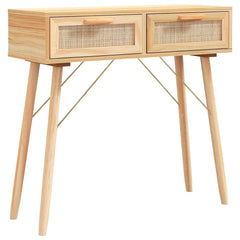 Console Table 80x30x75 cm Solid Wood Pine&Natural Rattan Brown