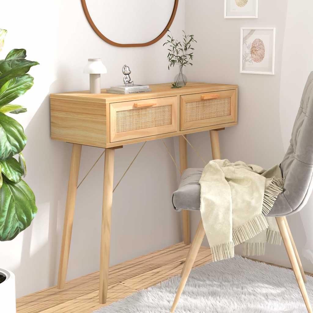 Console Table 80x30x75 cm Solid Wood Pine&Natural Rattan Brown