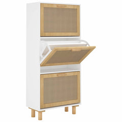 vidaXL Shoe Cabinet White 52x25x115 cm Engineered Wood&Natural Rattan 2