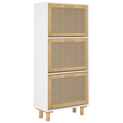 vidaXL Shoe Cabinet White 52x25x115 cm Engineered Wood&Natural Rattan 4