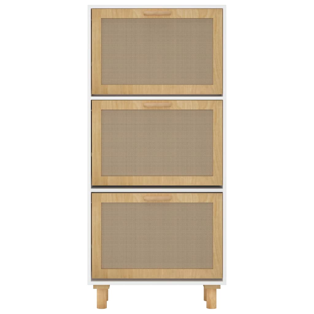 vidaXL Shoe Cabinet White 52x25x115 cm Engineered Wood&Natural Rattan 5