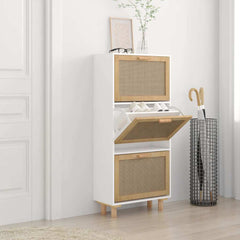 vidaXL Shoe Cabinet White 52x25x115 cm Engineered Wood&Natural Rattan 1
