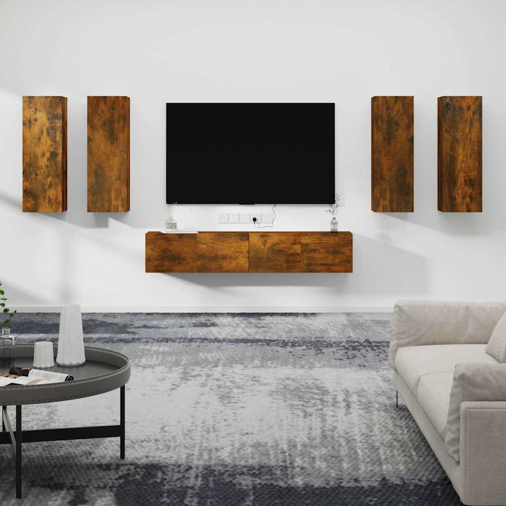 6 Piece TV Cabinet Set Engineered Wood Smoked oak