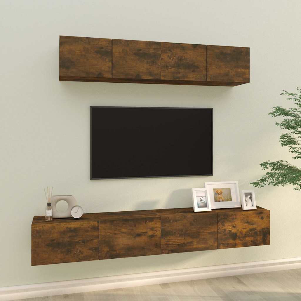 vidaXL 4 Piece TV Cabinet Set Smoked Oak Engineered Wood 1