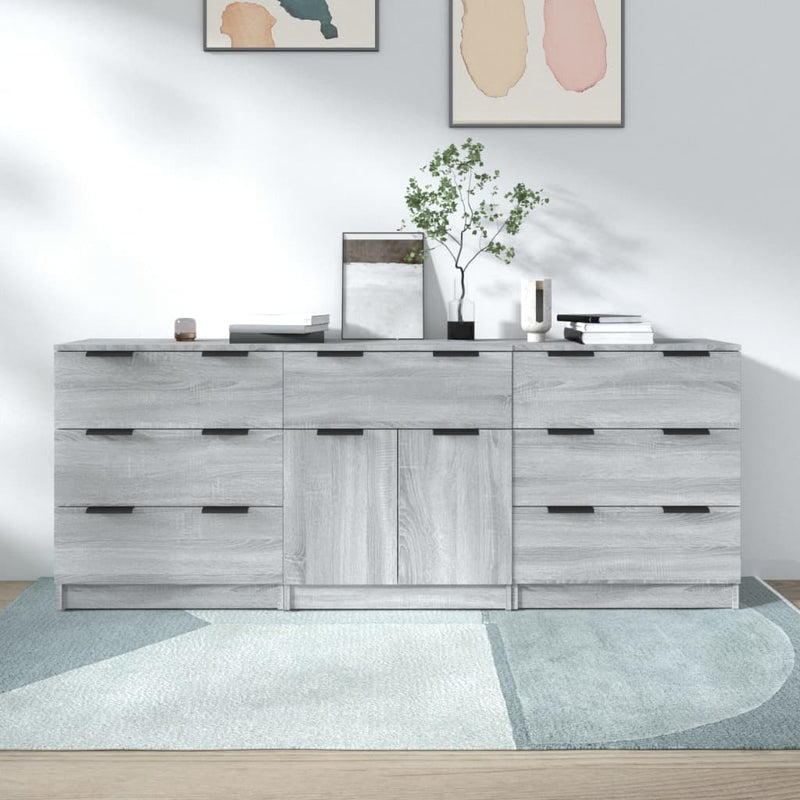 3 Piece Sideboards Grey Sonoma Engineered Wood