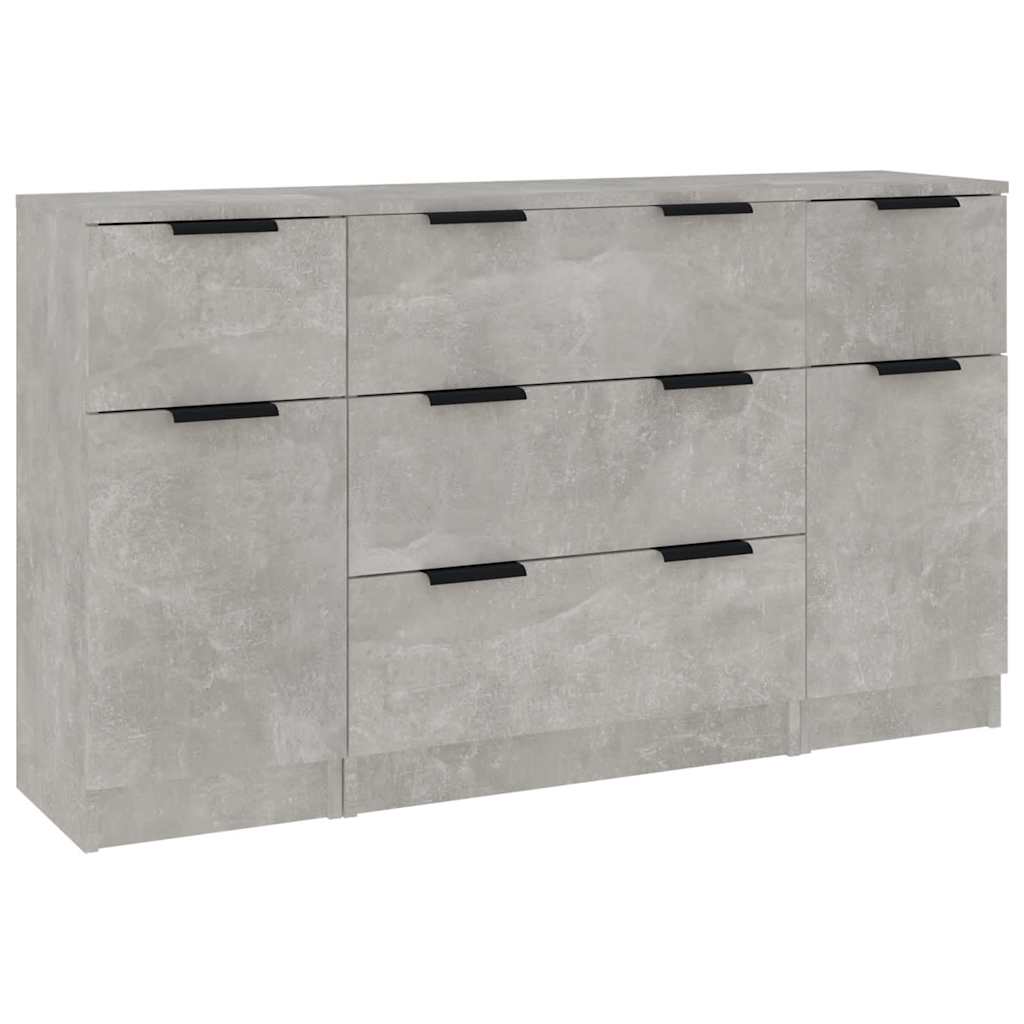 3 Piece Sideboard Set Engineered Wood Concrete grey