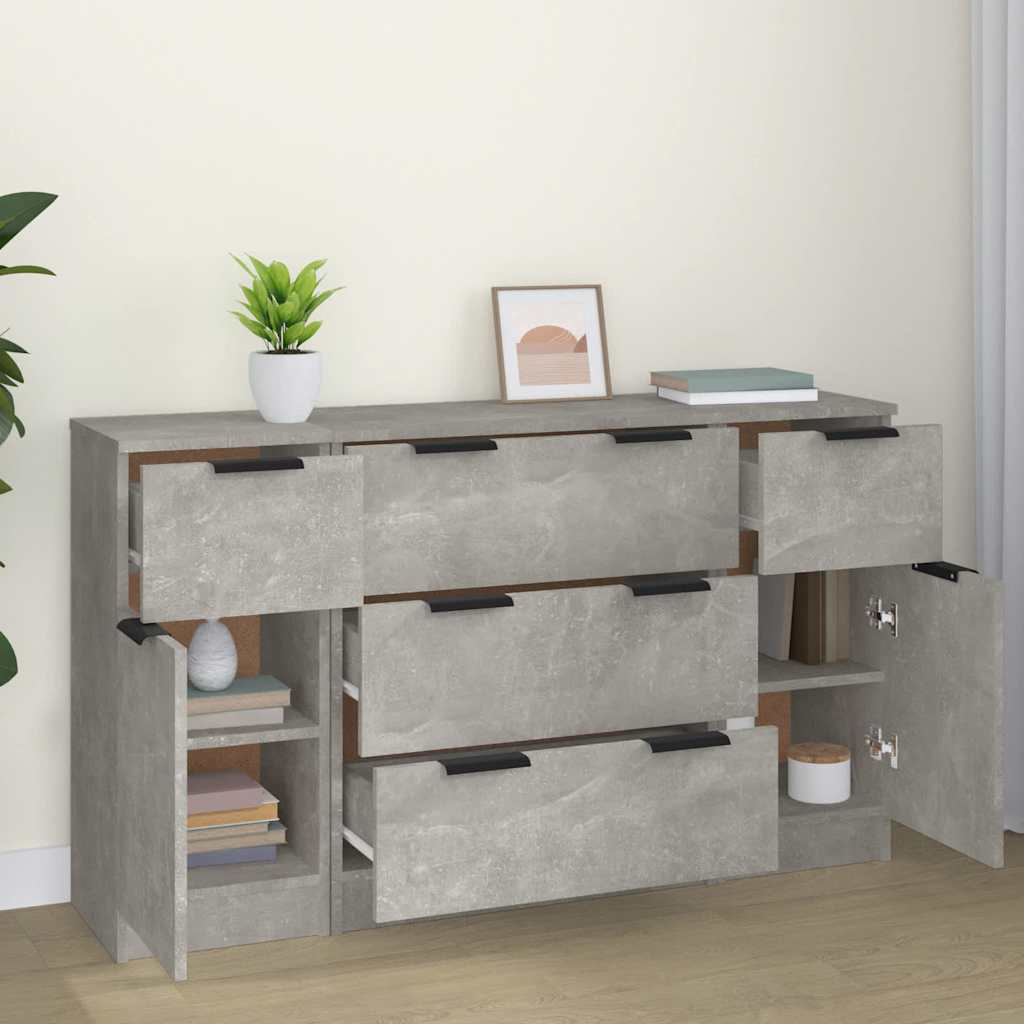 3 Piece Sideboard Set Engineered Wood Concrete grey
