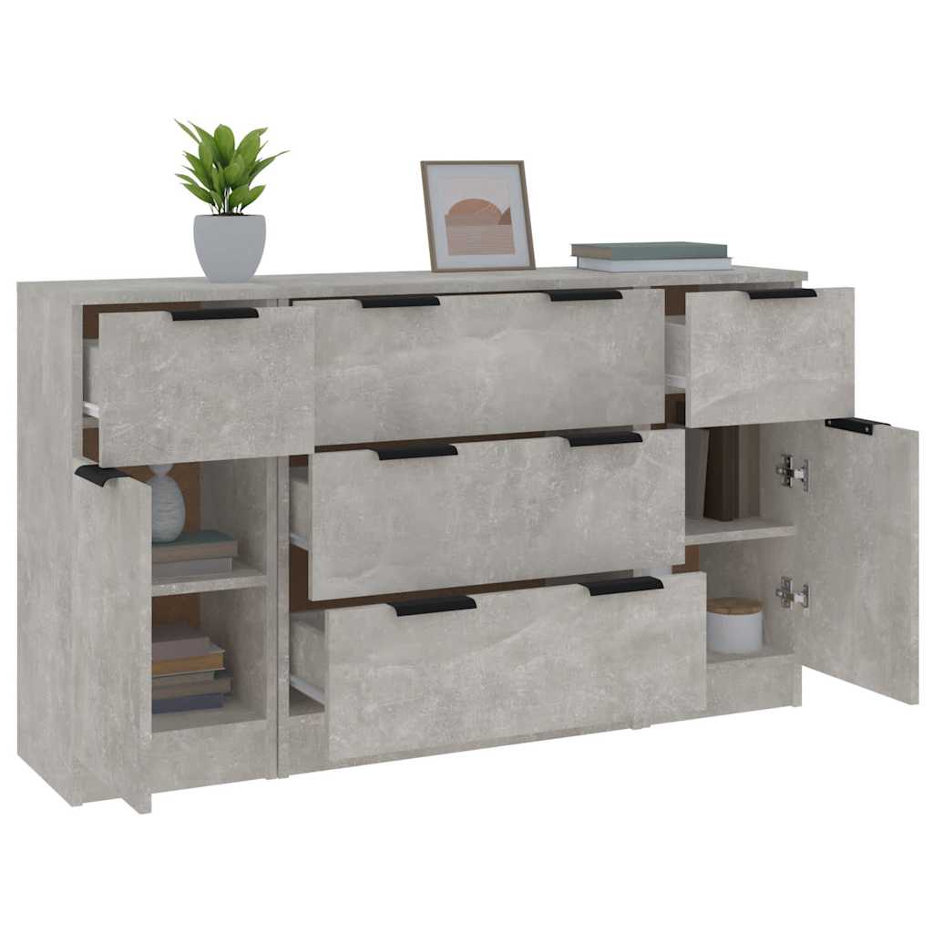 3 Piece Sideboard Set Engineered Wood Concrete grey