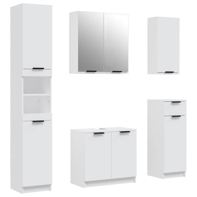 5 Piece Bathroom Cabinet Set White Engineered Wood