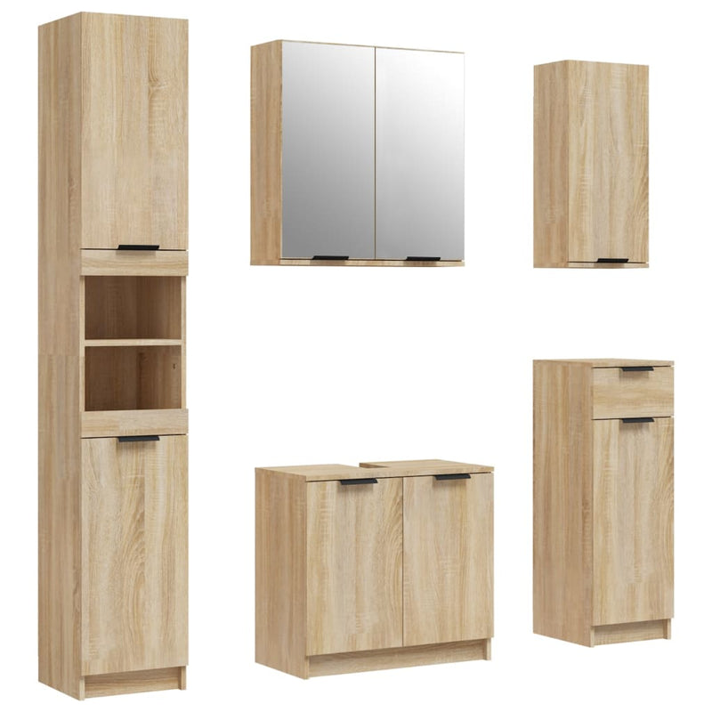 5 Piece Bathroom Cabinet Set Sonoma Oak Engineered Wood