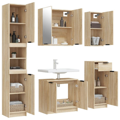 5 Piece Bathroom Cabinet Set Sonoma Oak Engineered Wood