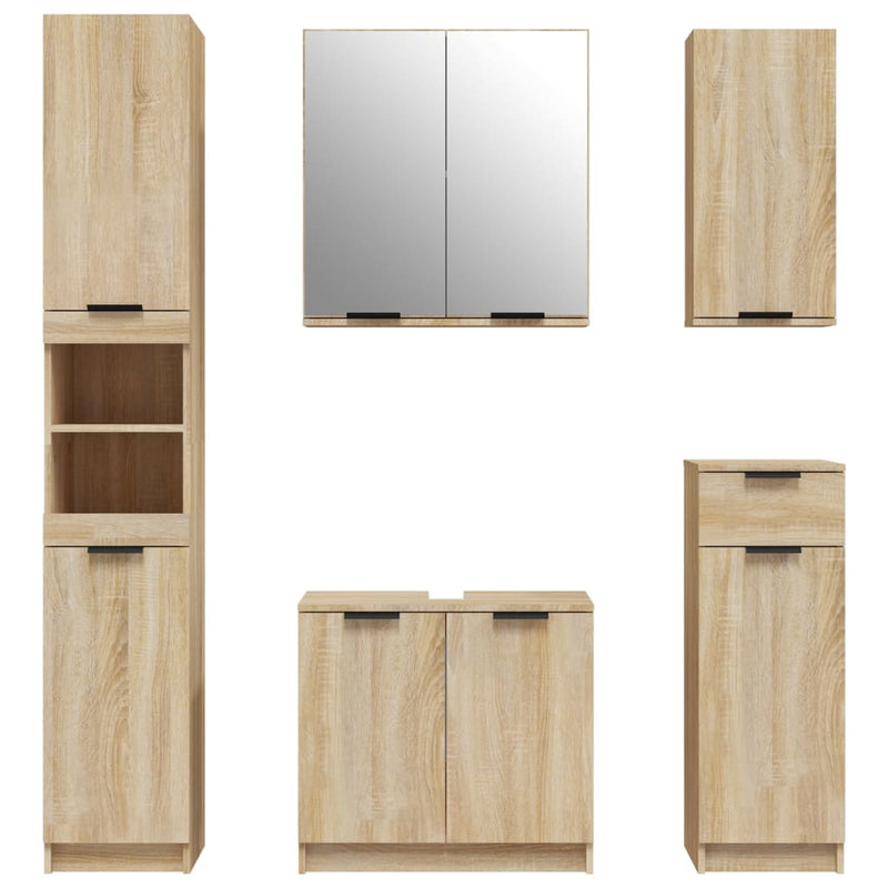 5 Piece Bathroom Cabinet Set Sonoma Oak Engineered Wood