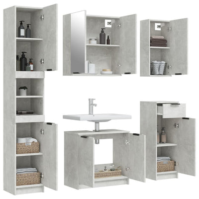 5 Piece Bathroom Cabinet Set Concrete Grey Engineered Wood