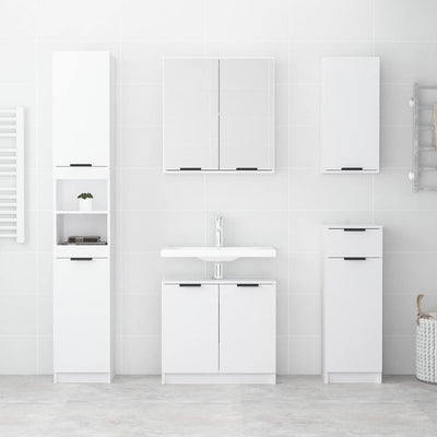 5 Piece Bathroom Cabinet Set High Gloss White Engineered Wood