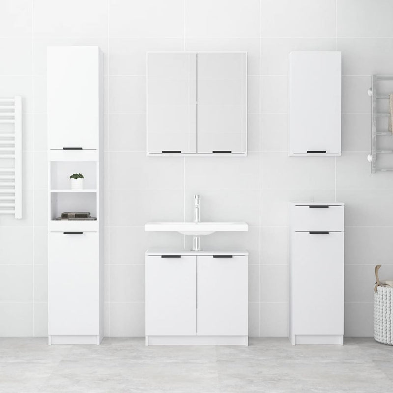 5 Piece Bathroom Cabinet Set High Gloss White Engineered Wood