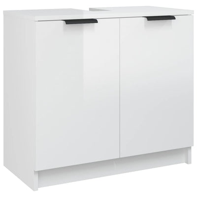 5 Piece Bathroom Cabinet Set High Gloss White Engineered Wood