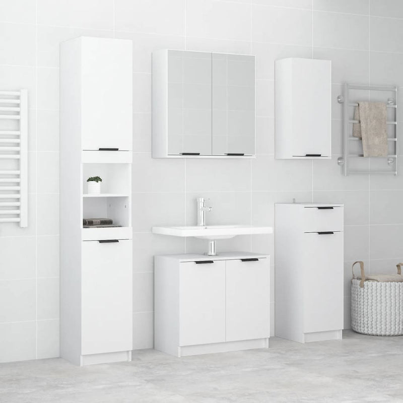 5 Piece Bathroom Cabinet Set High Gloss White Engineered Wood