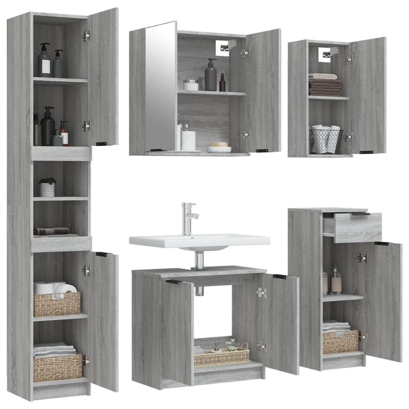 5 Piece Bathroom Cabinet Set Grey Sonoma Engineered Wood