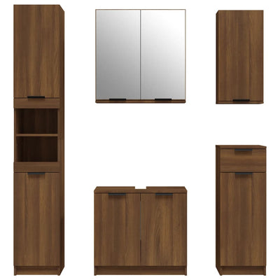 5 Piece Bathroom Cabinet Set Brown Oak Engineered Wood