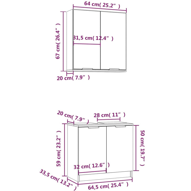 Juego de gabinetes de baño de 2 piezas de madera de ingeniería Sonoma gris