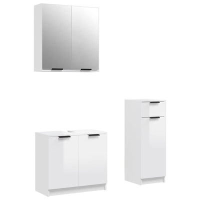 3 Piece Bathroom Cabinet Set High Gloss White Engineered Wood