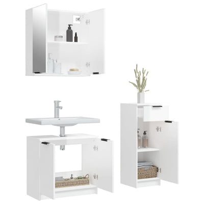 3 Piece Bathroom Cabinet Set High Gloss White Engineered Wood