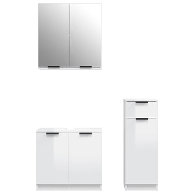 3 Piece Bathroom Cabinet Set High Gloss White Engineered Wood