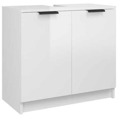 3 Piece Bathroom Cabinet Set High Gloss White Engineered Wood