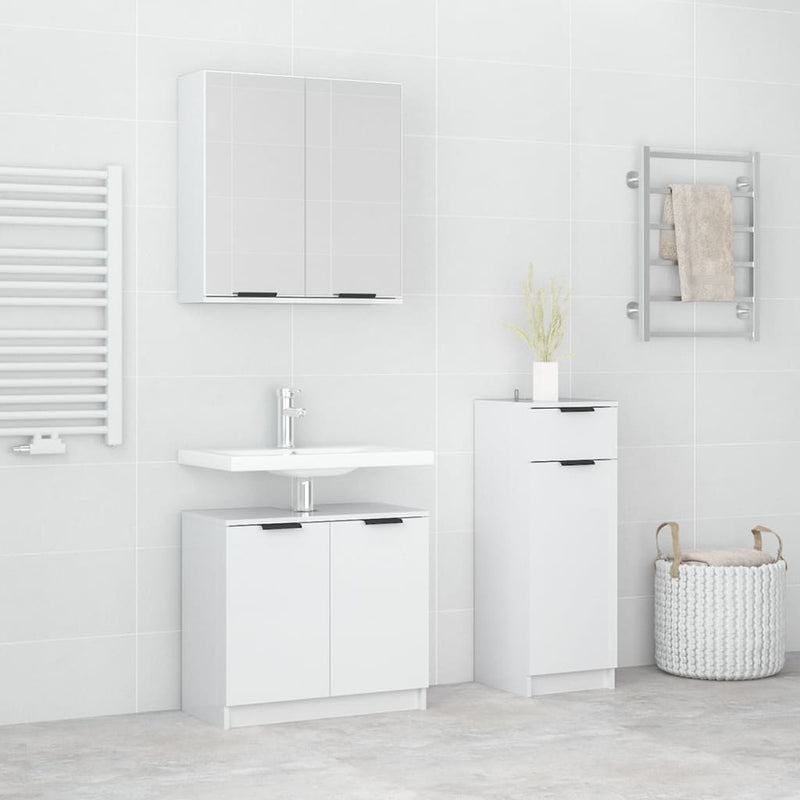 3 Piece Bathroom Cabinet Set High Gloss White Engineered Wood